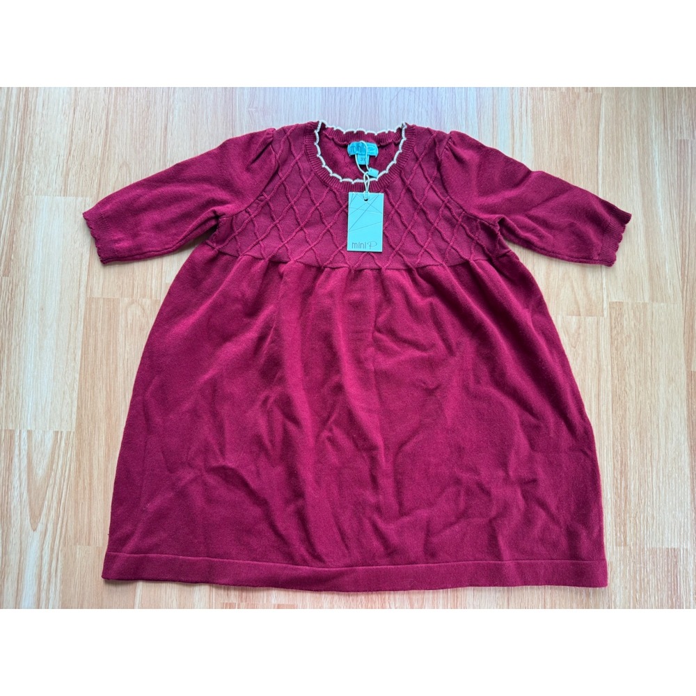Mini P Girls 3Y Burgundy Smocked Knit Dress Puff Sleeves NWT